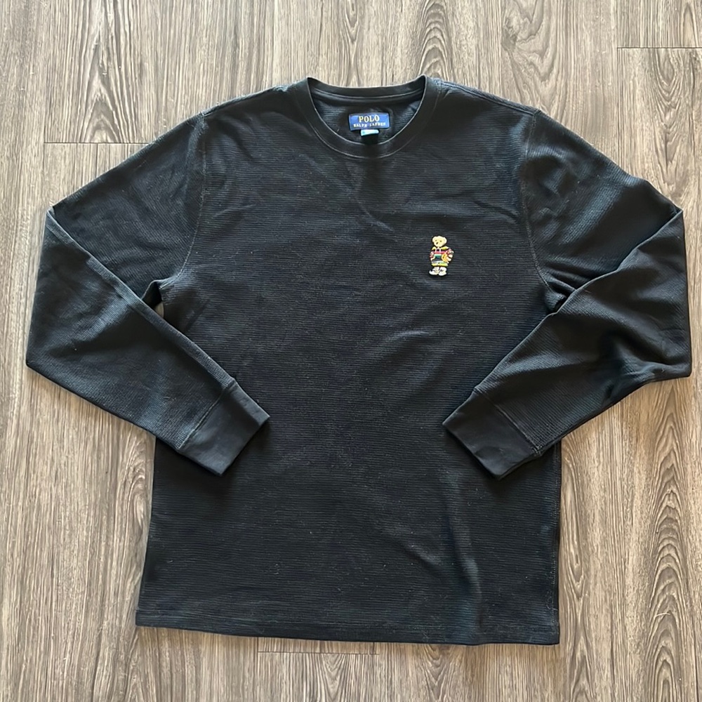 Polo Ralph Lauren Sleepwear Large Long Sleeve Shirt Black Teddy Bear Basketball